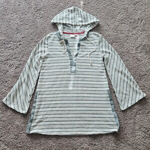 Beach Break Swim Cover Up Size M Striped Mesh Hooded Tunic Coastal Nautical